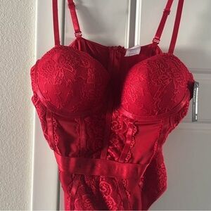 Red Zip Up Body Suit S L